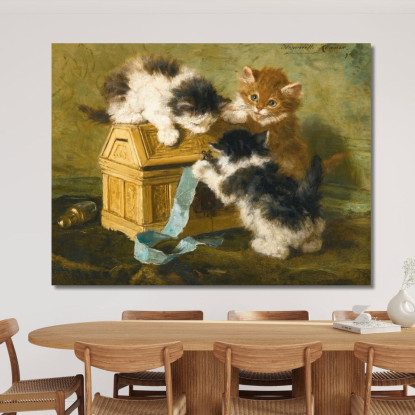 Tre Gattini Con Una Scatola E Un Nastro Blu Henriëtte Ronner-Knip hrk26 quadro stampato su tela
