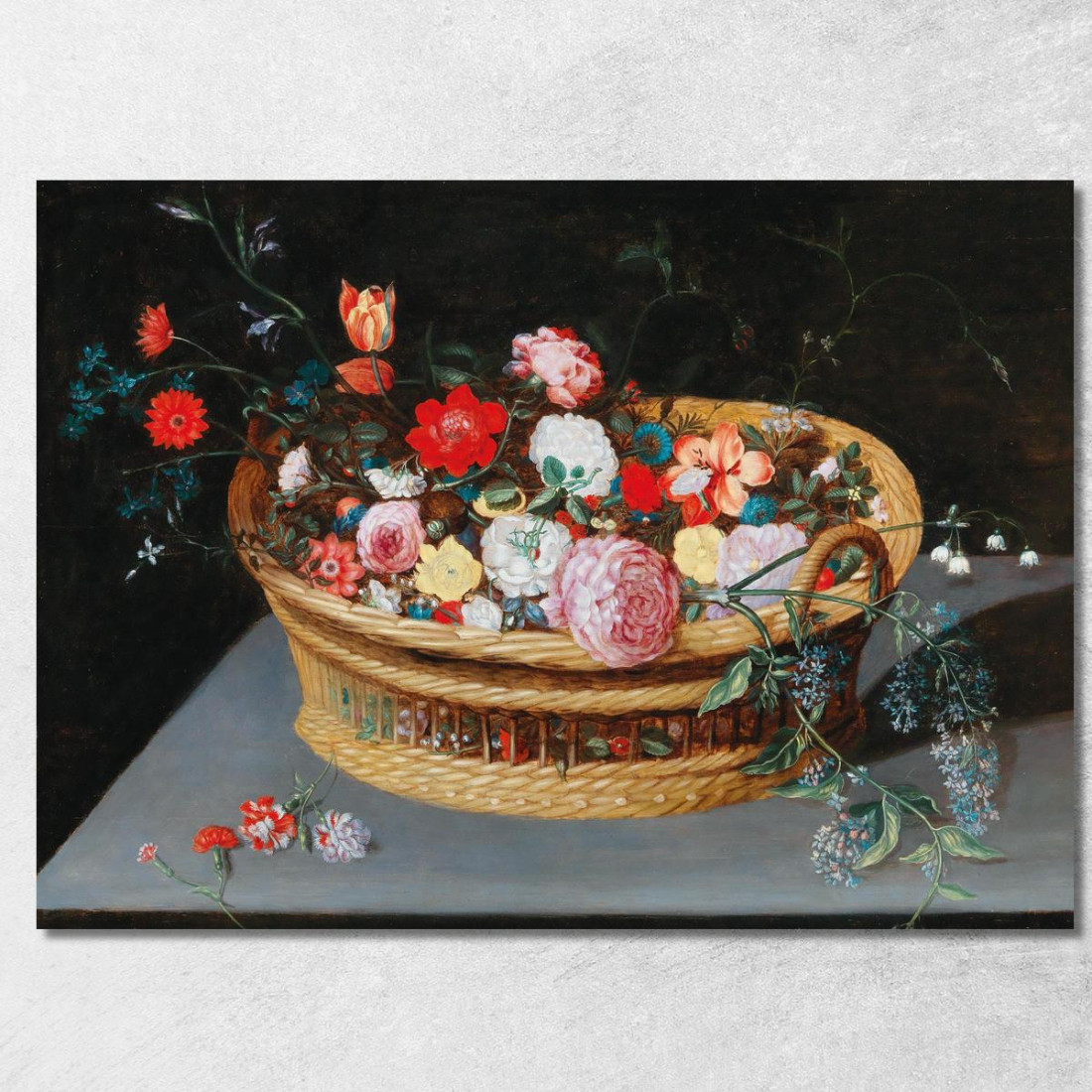 Un Cesto Con Fiori Primaverili Su Un Tavolo Di Pietra Jan Brueghel the Younger jby3 quadro stampato su tela Un Cesto Con Fiori Primaverili Su Un Tavolo Di Pietra Jan Brueghel the Younger jby3 quadro stampato su tela