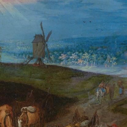 Ampio Paesaggio Con Viaggiatori Davanti A Un Mulino A Vento Jan Brueghel the Younger jby14 quadro stampato su tela