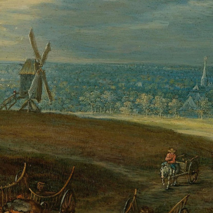 Ampio Paesaggio Con Viaggiatori Davanti A Un Mulino A Vento Jan Brueghel the Younger jby15 quadro stampato su tela