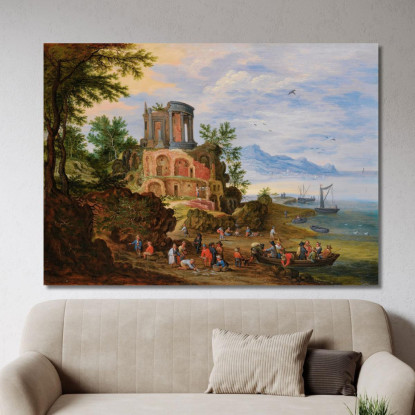 Paesaggio Con Rovine Animate Da Figure Jan Brueghel the Younger jby25 quadro stampato su tela