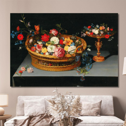 Fiori Misti In Un Cesto Con Una Tazza Vicina Jan Brueghel the Younger jby28 quadro stampato su tela