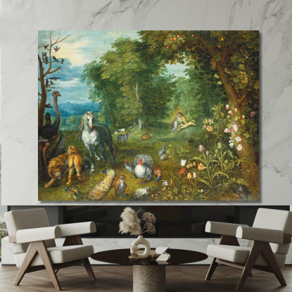 Paradiso Con La Creazione Di Eva Jan Brueghel the Younger jby29 quadro stampato su tela
