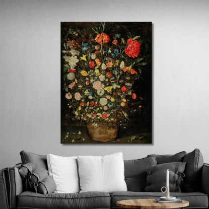 Natura Morta Con Un Grande Mazzo Di Fiori In Un Secchio Di Legno Jan Brueghel the Younger jby33 quadro stampato su tela