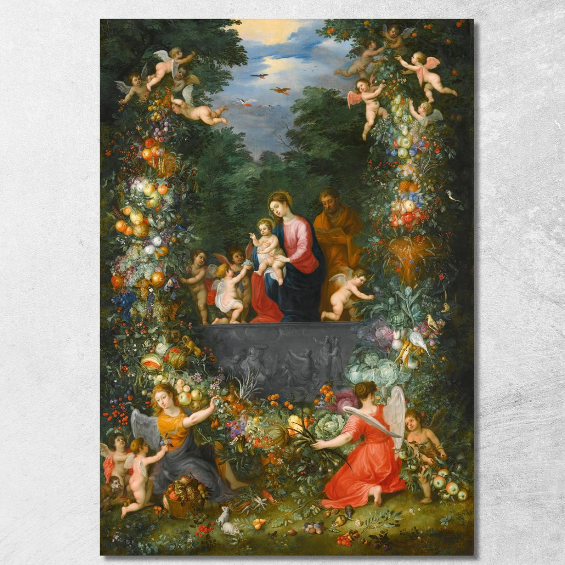 La Sacra Famiglia All'Interno Di Una Ghirlanda Di Frutta Fiori E Verdure Tenuta Da Angeli Jan Brueghel the Younger jby38 quadro La Sacra Famiglia All'Interno Di Una Ghirlanda Di Frutta Fiori E Verdure Tenuta Da Angeli Jan Brueghel the Younger jby38 quadro