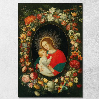 La Vergine Con Il Bambino In Un Cartiglio Circondato Da Una Ghirlanda Di Fiori Jan Brueghel the Younger jby41 quadro stampato s