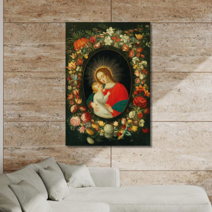 La Vergine Con Il Bambino In Un Cartiglio Circondato Da Una Ghirlanda Di Fiori Jan Brueghel the Younger jby41 quadro stampato s