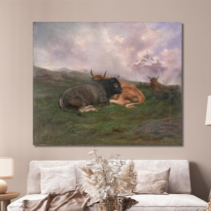 Bovini A Riposo Su Una Collina Nelle Alpi Rosa Bonheur rbn8 quadro stampato su tela