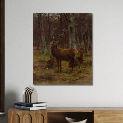 Cerf Et Biches Dans La Forêt En Automne Rosa Bonheur rbn9 quadro stampato su tela