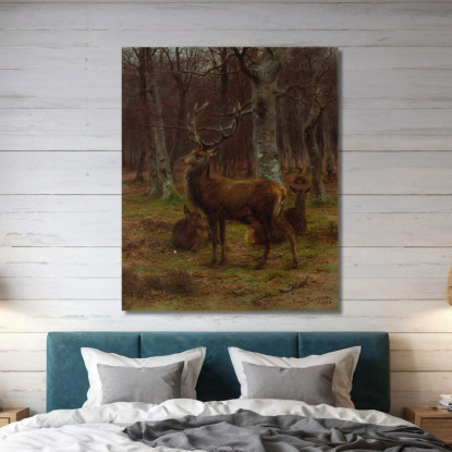 Cerf Et Biches Dans La Forêt En Automne Rosa Bonheur rbn9 quadro stampato su tela