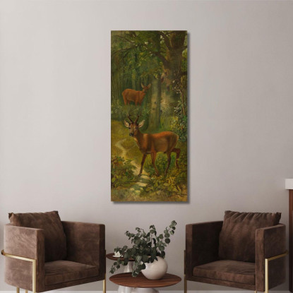 Cervi Al Limitare Della Foresta Rosa Bonheur rbn13 quadro stampato su tela