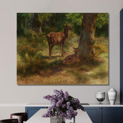 Cervi E Fiere In Un Bosco Rosa Bonheur rbn26 quadro stampato su tela