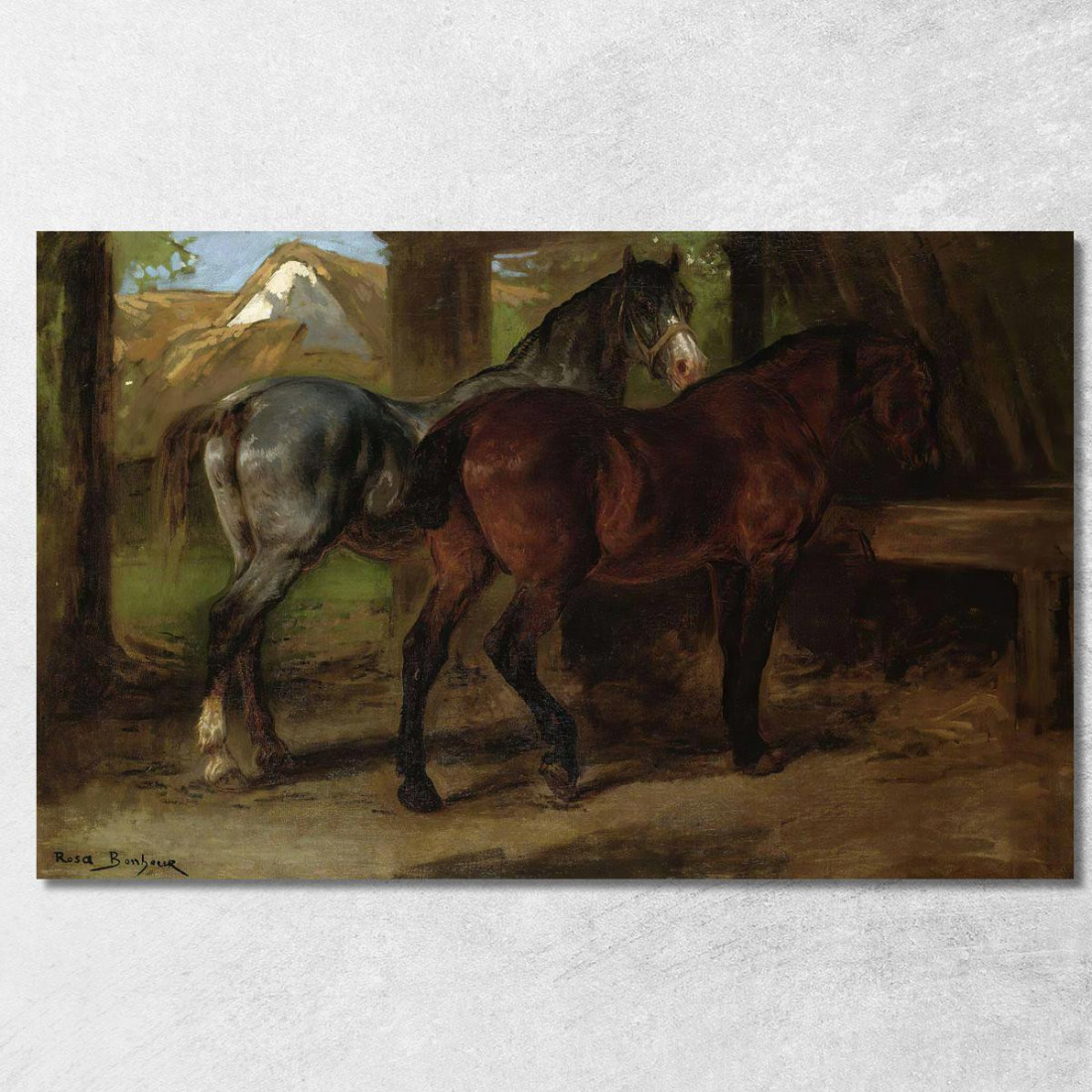 Due Cavalli In Una Stalla Rosa Bonheur rbn58 quadro stampato su tela Due Cavalli In Una Stalla Rosa Bonheur rbn58 quadro stampato su tela