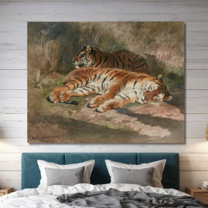 Due Tigri Sdraiate Rosa Bonheur rbn60 quadro stampato su tela