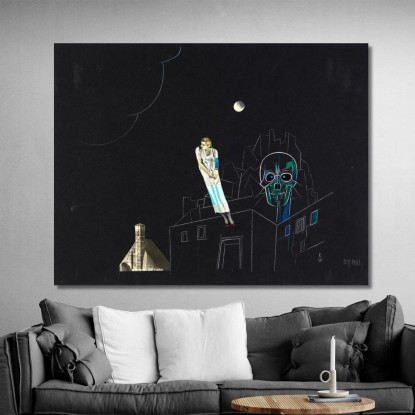 Collage Senza Titolo Donna Luna E Teschio Karl Wiener kwn493 quadro stampato su tela
