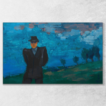 Uomo Senza Titolo Che Indossa Abito Nero E Cappello In Un Paesaggio Karl Wiener kwn562 quadro stampato su tela