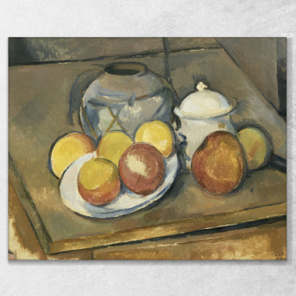 Vaso Con Rifiniture Di Paglia Zuccheriera E Mele Paul Cézanne pcz103 quadro stampato su tela