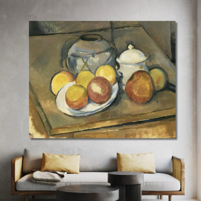 Vaso Con Rifiniture Di Paglia Zuccheriera E Mele Paul Cézanne pcz103 quadro stampato su tela
