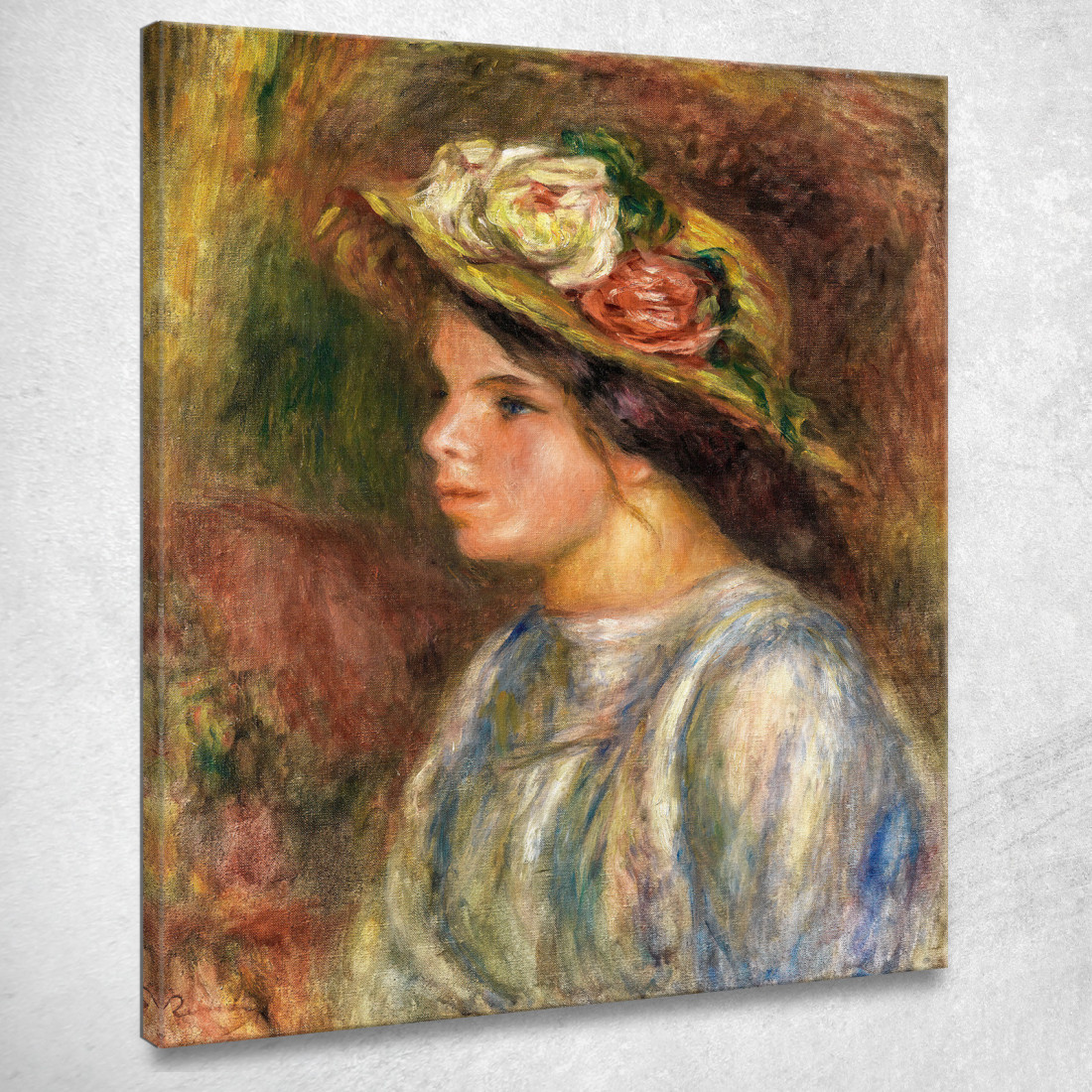 Busto Di Donna Cappello Di Paglia Rifinito Pierre-Auguste Renoir par174 quadro stampato su tela Busto Di Donna Cappello Di Paglia Rifinito Pierre-Auguste Renoir par174 quadro stampato su tela