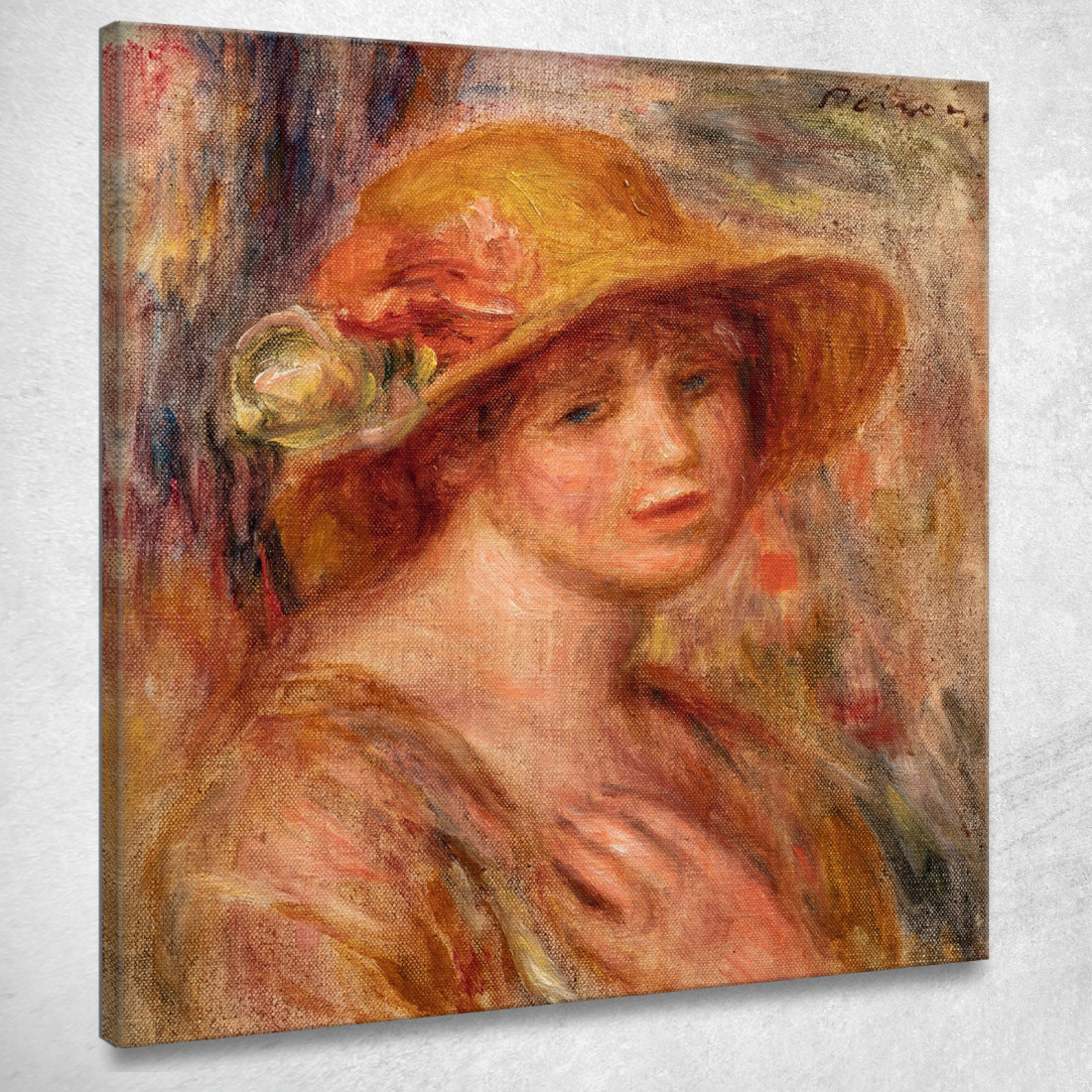 Donna Con Un Cappello Di Paglia Pierre-Auguste Renoir par209 quadro stampato su tela Donna Con Un Cappello Di Paglia Pierre-Auguste Renoir par209 quadro stampato su tela