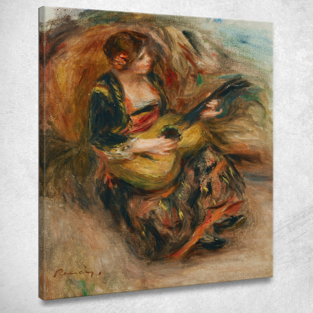 Giovane Donna Seduta A Suonare La Chitarra Pierre-Auguste Renoir par267 quadro stampato su tela Giovane Donna Seduta A Suonare La Chitarra Pierre-Auguste Renoir par267 quadro stampato su tela