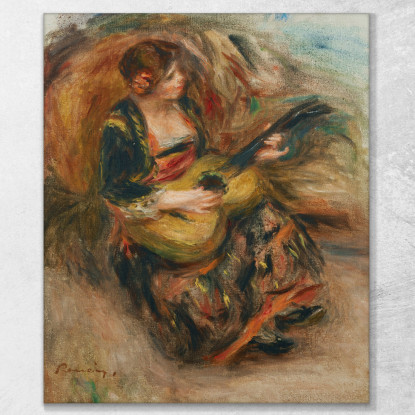 Giovane Donna Seduta A Suonare La Chitarra Pierre-Auguste Renoir par267 quadro stampato su tela