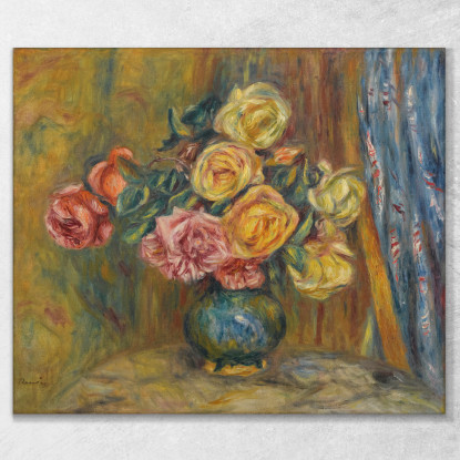 Rose Dietro La Tenda Blu Pierre-Auguste Renoir par323 quadro stampato su tela