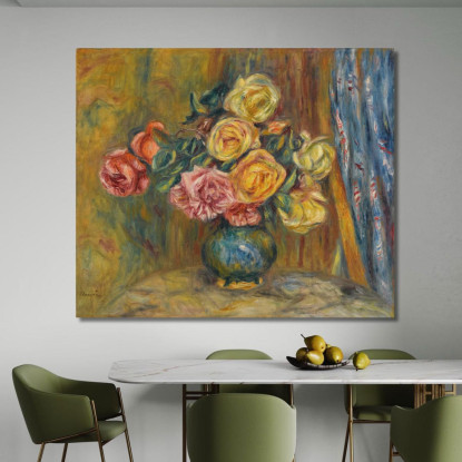 Rose Dietro La Tenda Blu Pierre-Auguste Renoir par323 quadro stampato su tela