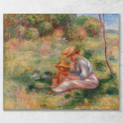 Donna E Bambino Nell'Erba Pierre-Auguste Renoir par505 quadro stampato su tela