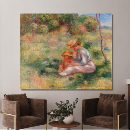 Donna E Bambino Nell'Erba Pierre-Auguste Renoir par505 quadro stampato su tela