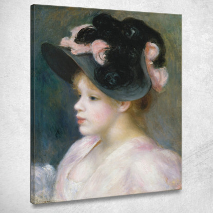 Giovane Ragazza Con Un Cappello Rosa E Nero Pierre-Auguste Renoir par525 quadro stampato su tela