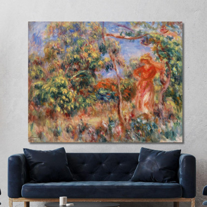 Donna In Rosso In Un Paesaggio Pierre-Auguste Renoir par614 quadro stampato su tela