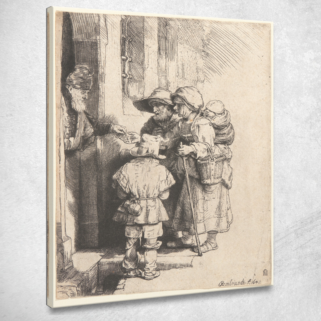 Mendicanti Che Ricevono L'Elemosina Sulla Porta Di Una Casa Rembrandt van Rijn rvr26 quadro stampato su tela Mendicanti Che Ricevono L'Elemosina Sulla Porta Di Una Casa Rembrandt van Rijn rvr26 quadro stampato su tela