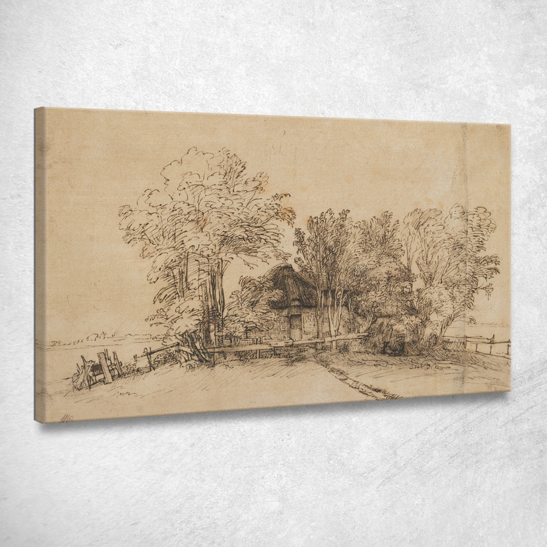 Cottage Tra Gli Alberi Rembrandt van Rijn rvr46 quadro stampato su tela Cottage Tra Gli Alberi Rembrandt van Rijn rvr46 quadro stampato su tela