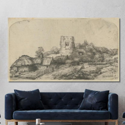 Paesaggio Con Torre Quadrata Rembrandt van Rijn rvr81 quadro stampato su tela