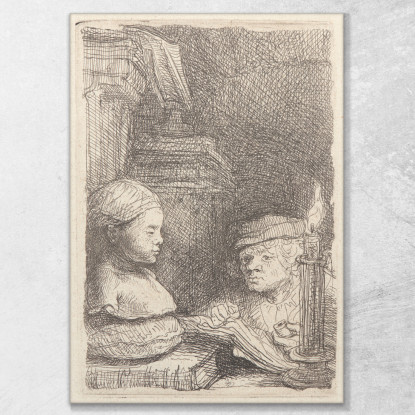 Uomo Che Disegna Da Un Calco Rembrandt van Rijn rvr90 quadro stampato su tela