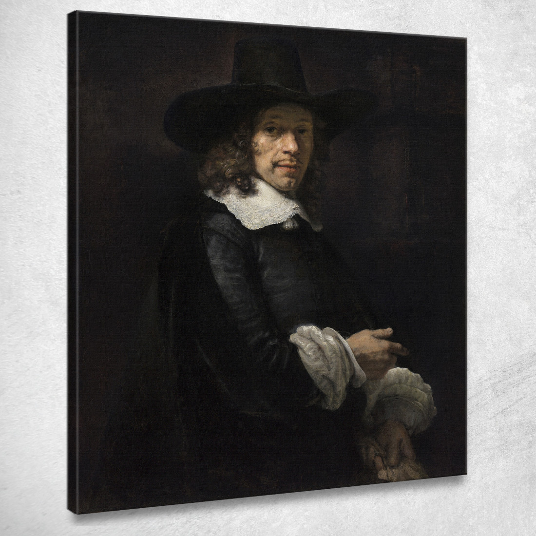 Ritratto Di Un Gentiluomo Con Un Cappello Alto E Guanti Rembrandt van Rijn rvr121 quadro stampato su tela Ritratto Di Un Gentiluomo Con Un Cappello Alto E Guanti Rembrandt van Rijn rvr121 quadro stampato su tela