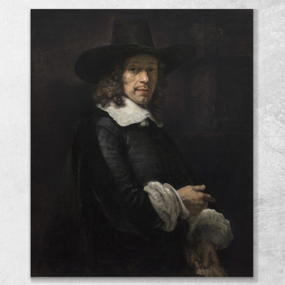 Ritratto Di Un Gentiluomo Con Un Cappello Alto E Guanti Rembrandt van Rijn rvr121 quadro stampato su tela