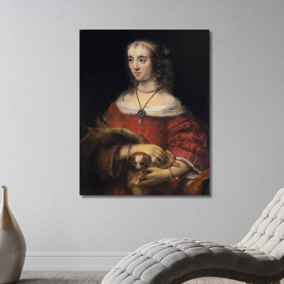 Ritratto Di Dama Con Cagnolino Rembrandt van Rijn rvr122 quadro stampato su tela