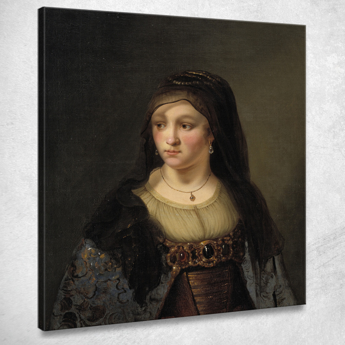 Ritratto Di Dama Con Velo Rembrandt van Rijn rvr123 quadro stampato su tela Ritratto Di Dama Con Velo Rembrandt van Rijn rvr123 quadro stampato su tela