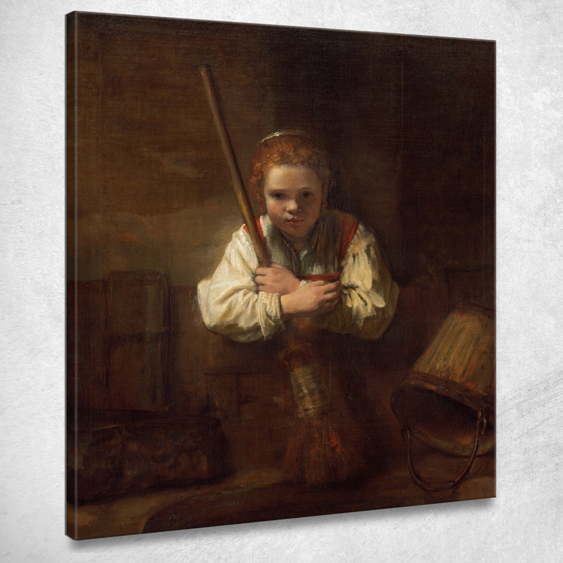 Una Ragazza Con Una Scopa Rembrandt van Rijn rvr155 quadro stampato su tela Una Ragazza Con Una Scopa Rembrandt van Rijn rvr155 quadro stampato su tela