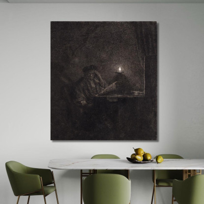 Studente A Un Tavolo A Lume Di Candela Rembrandt van Rijn rvr195 quadro stampato su tela