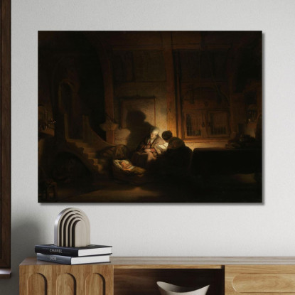 La Sacra Famiglia Di Notte Rembrandt van Rijn rvr227 quadro stampato su tela