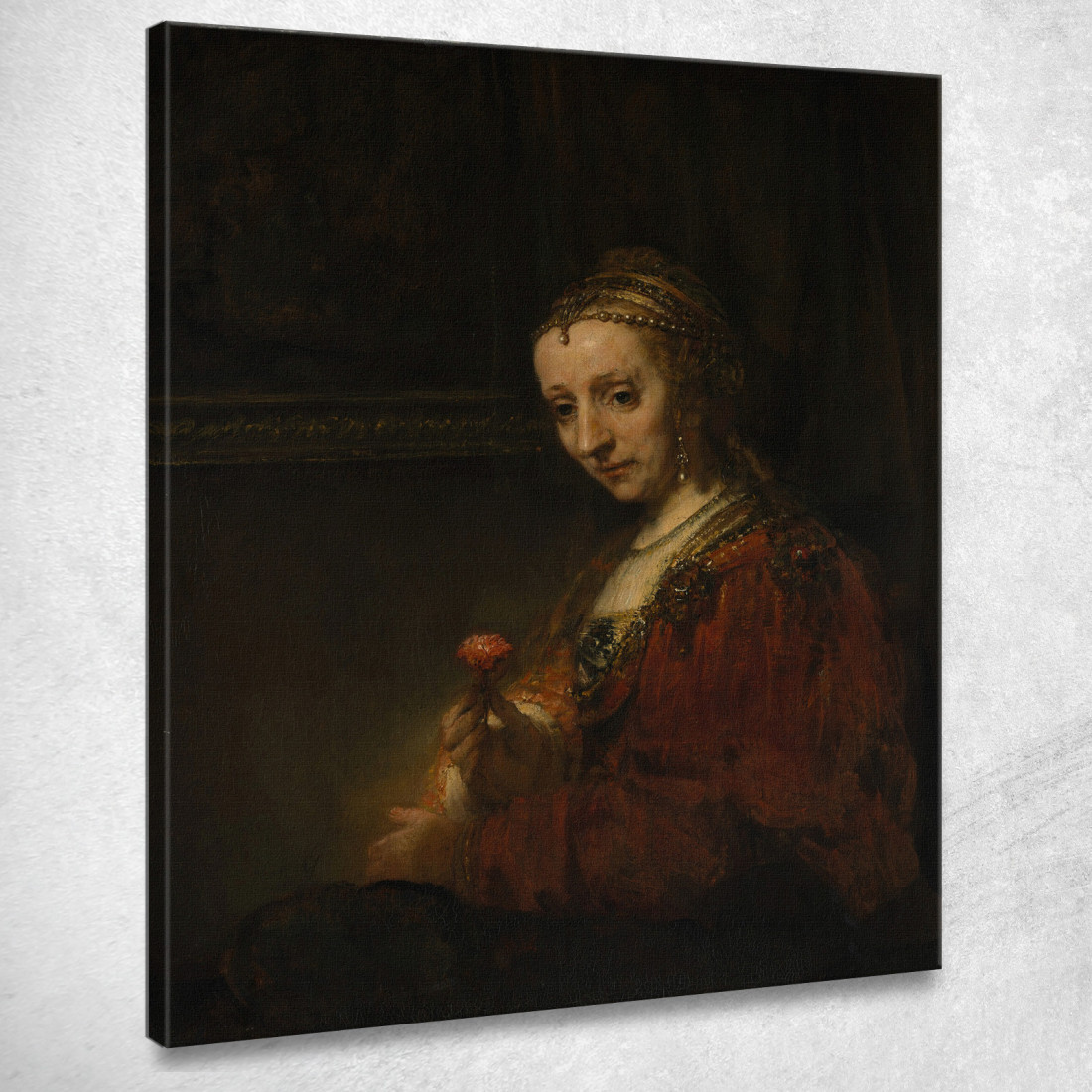 Donna Con Una Rosa Rembrandt van Rijn rvr269 quadro stampato su tela Donna Con Una Rosa Rembrandt van Rijn rvr269 quadro stampato su tela