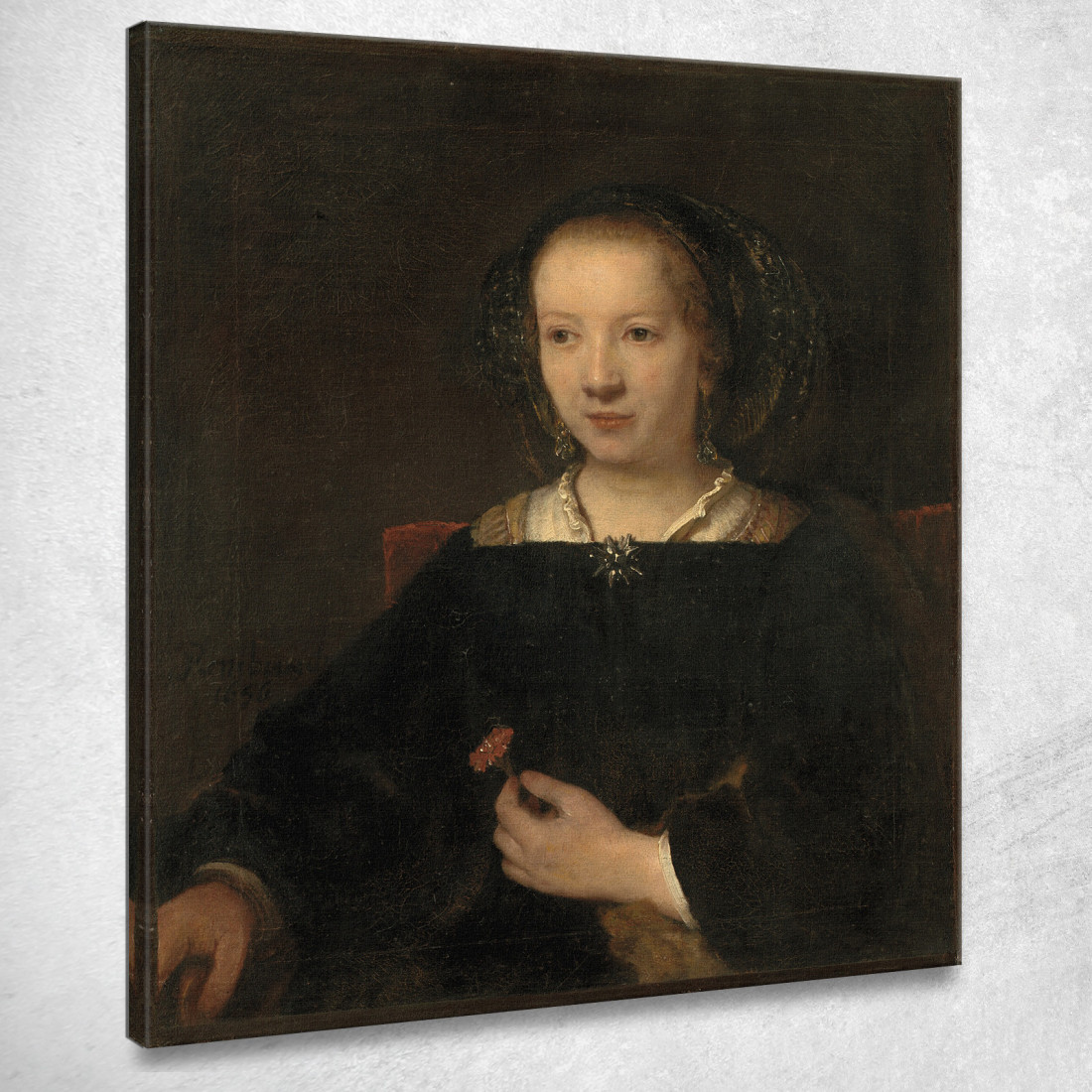 Donna Con Garofano Rembrandt van Rijn rvr270 quadro stampato su tela Donna Con Garofano Rembrandt van Rijn rvr270 quadro stampato su tela