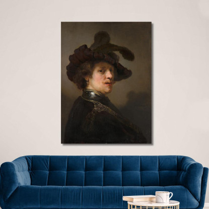 Tronie Di Un Uomo Con Un Berretto Piumato Rembrandt van Rijn rvr282 quadro stampato su tela