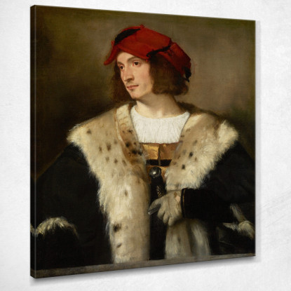 Ritratto Di Un Uomo Con Un Cappello Rosso Titian Tiziano Vecellio ttn47 quadro stampato su tela