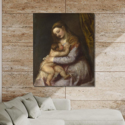 La Vergine Che Allatta Il Bambino Cristo Titian Tiziano Vecellio ttn71 quadro stampato su tela