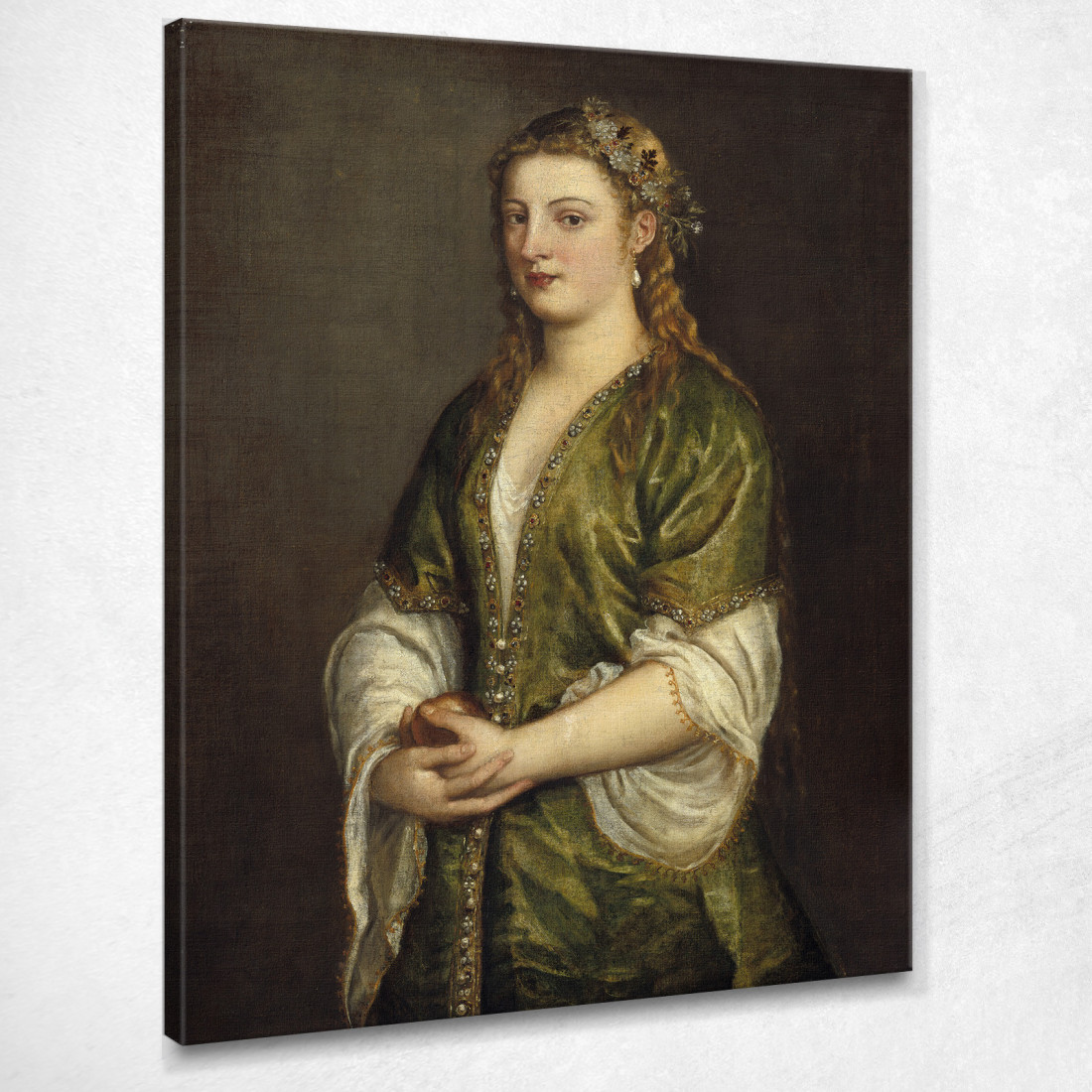 Donna Che Tiene Una Mela Titian Tiziano Vecellio ttn81 quadro stampato su tela Donna Che Tiene Una Mela Titian Tiziano Vecellio ttn81 quadro stampato su tela
