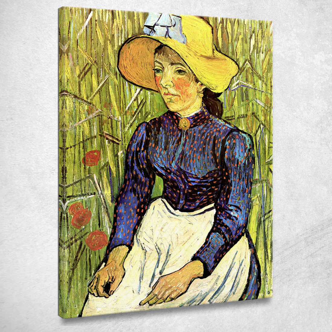 Giovane Contadina Con Cappello Di Paglia Seduto Nel Grano Vincent van Gogh vvg55 quadro stampato su tela